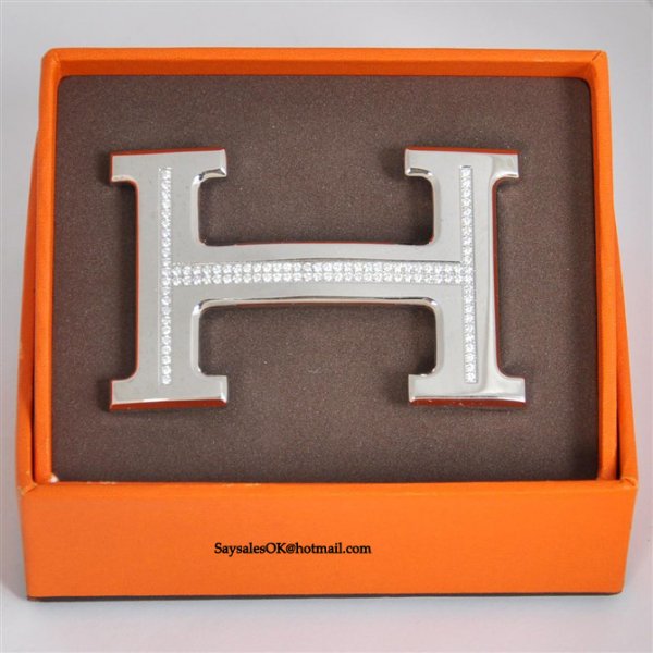 Hermes 18k Silver Plated H Buckle with Single Row Full Diamonds